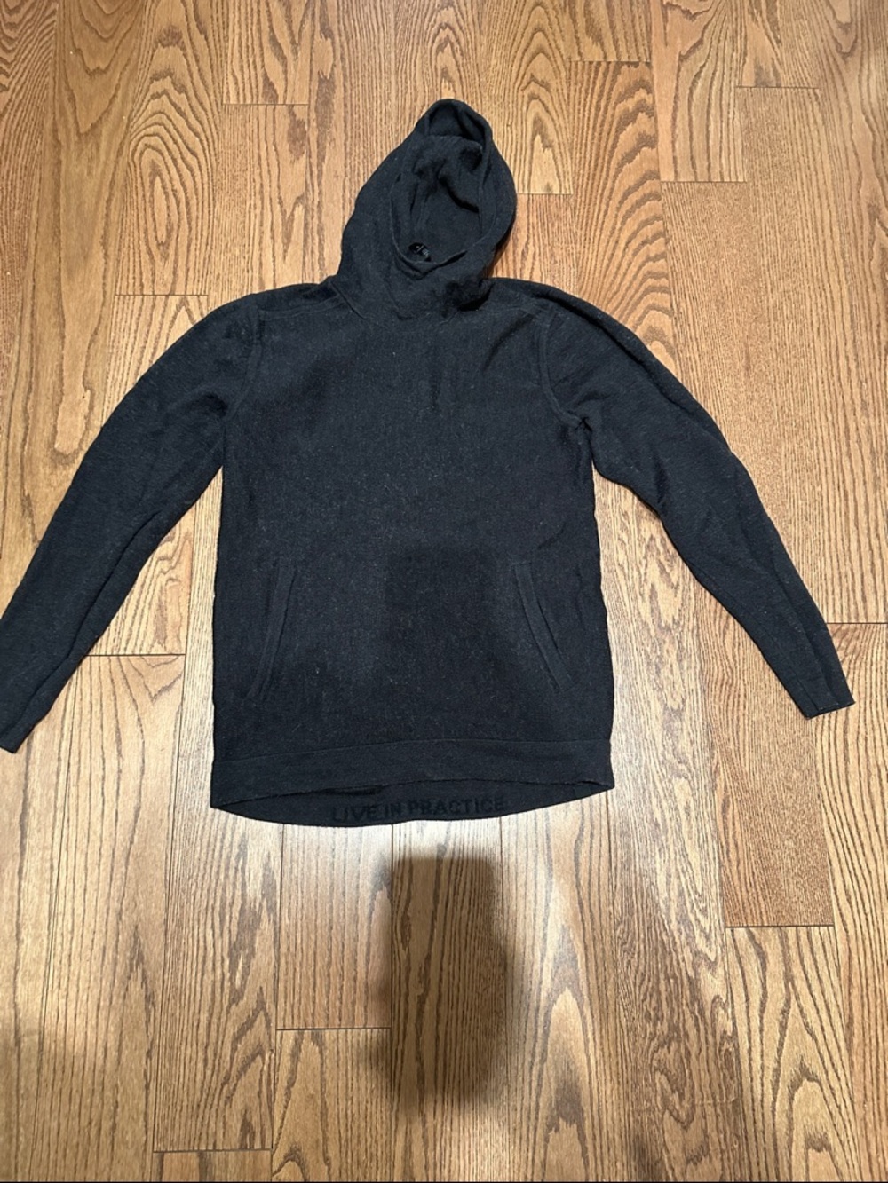 Lululemon Mens Wool Black Hooded Pullover Sweater Small